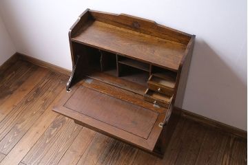 アンティーク家具　大正ロマン　象嵌入り　ナラ材のライティングビューロー(ワークデスク、在宅ワーク、在宅用、学習机)