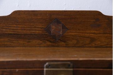 アンティーク家具　大正ロマン　象嵌入り　ナラ材のライティングビューロー(ワークデスク、在宅ワーク、在宅用、学習机)