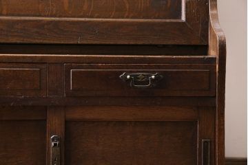 アンティーク家具　大正ロマン　象嵌入り　ナラ材のライティングビューロー(ワークデスク、在宅ワーク、在宅用、学習机)