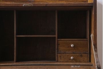 アンティーク家具　大正ロマン　象嵌入り　ナラ材のライティングビューロー(ワークデスク、在宅ワーク、在宅用、学習机)