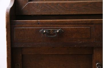 アンティーク家具　大正ロマン　象嵌入り　ナラ材のライティングビューロー(ワークデスク、在宅ワーク、在宅用、学習机)