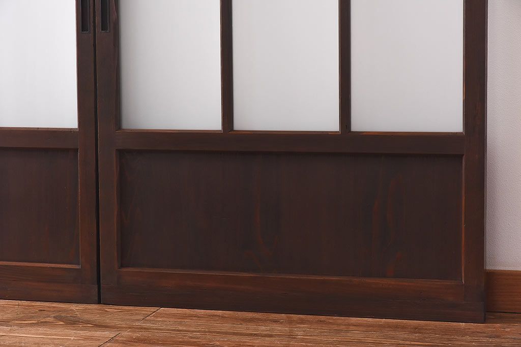 和製アンティーク　昭和レトロなガラス戸(建具、引き戸、格子戸)2枚セット