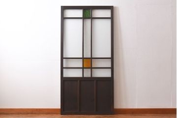 和製アンティーク　当時物色ガラス　大正ロマン香るモダンなデザインのガラス戸(ガラス引き戸、引き戸、建具)