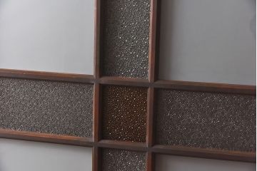 和製アンティーク　当時物色ガラス　大正ロマン香るモダンなデザインのガラス戸(ガラス引き戸、引き戸、建具)