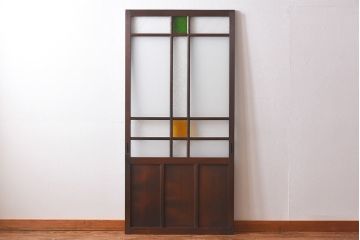 和製アンティーク　当時物色ガラス　大正ロマン香るモダンなデザインのガラス戸(ガラス引き戸、引き戸、建具)