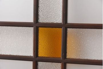 和製アンティーク　当時物色ガラス　大正ロマン香るモダンなデザインのガラス戸(ガラス引き戸、引き戸、建具)