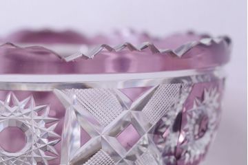 アンティーク雑貨　明治大正期　薄紫色　切子ガラスのボウル(和食器)