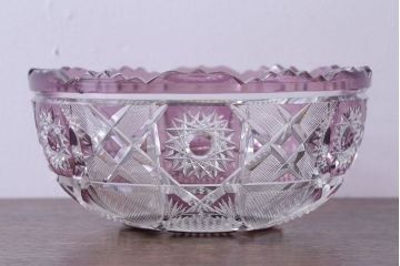 アンティーク雑貨　明治大正期　薄紫色　切子ガラスのボウル(和食器)
