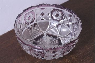 アンティーク雑貨　明治大正期　薄紫色　切子ガラスのボウル(和食器)