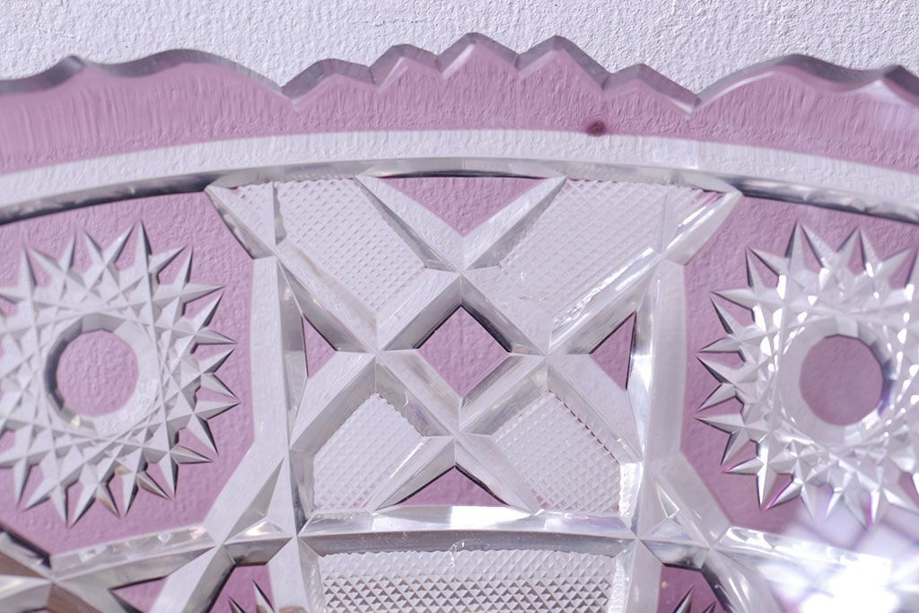 アンティーク雑貨　明治大正期　薄紫色　切子ガラスのボウル(和食器)