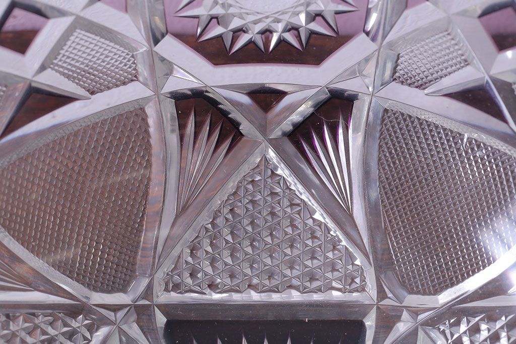 アンティーク雑貨　明治大正期　薄紫色　切子ガラスのボウル(和食器)