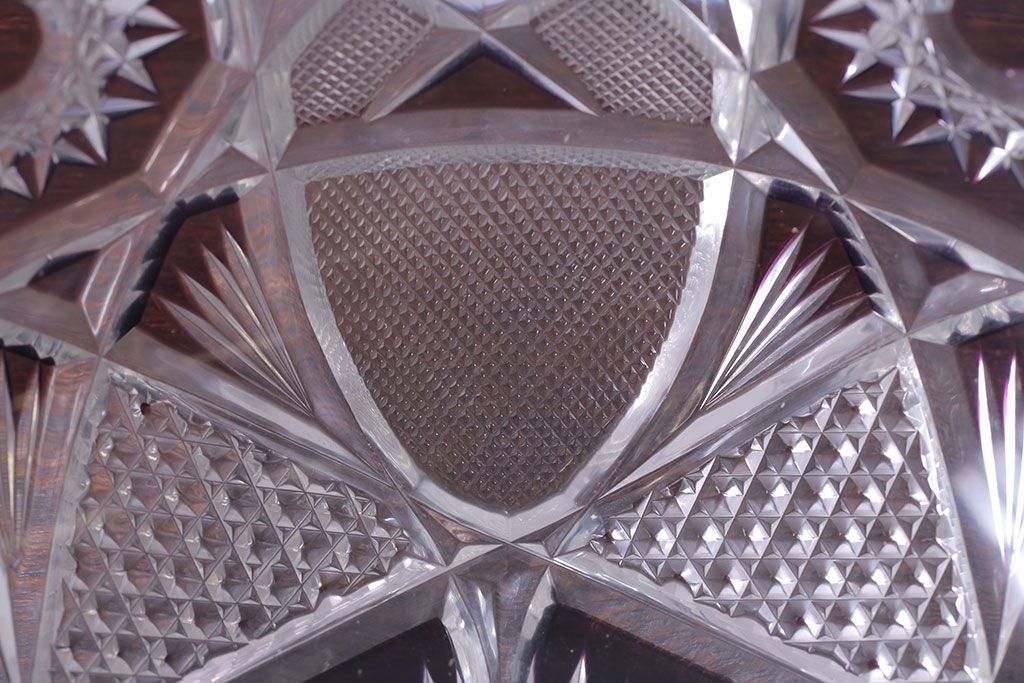 アンティーク雑貨　明治大正期　薄紫色　切子ガラスのボウル(和食器)