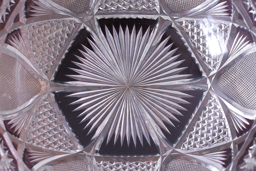 アンティーク雑貨　明治大正期　薄紫色　切子ガラスのボウル(和食器)