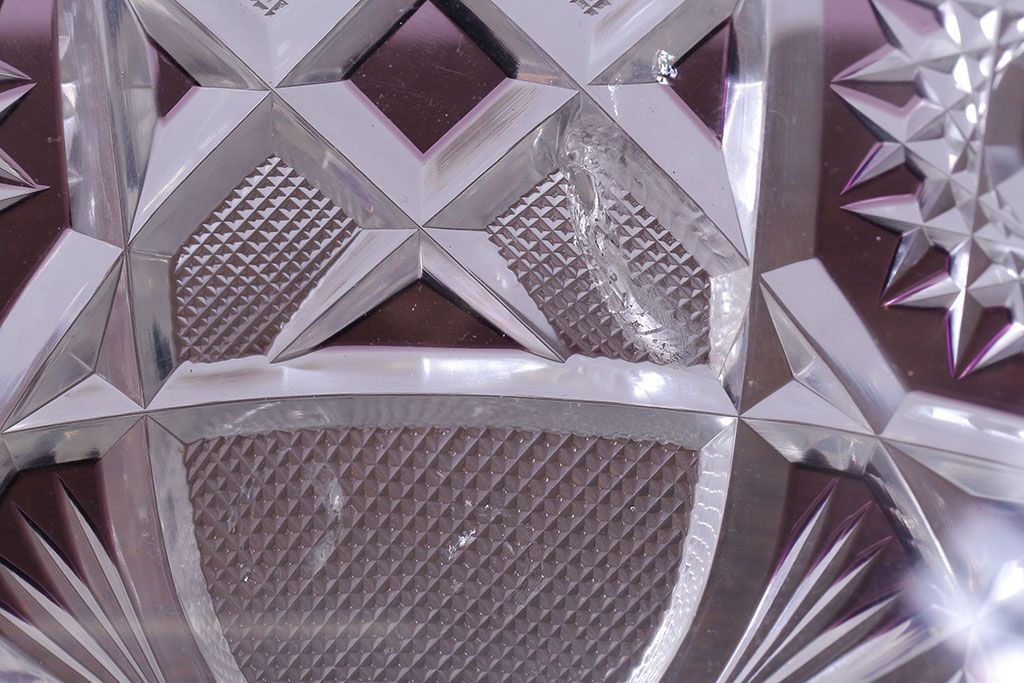 アンティーク雑貨　明治大正期　薄紫色　切子ガラスのボウル(和食器)