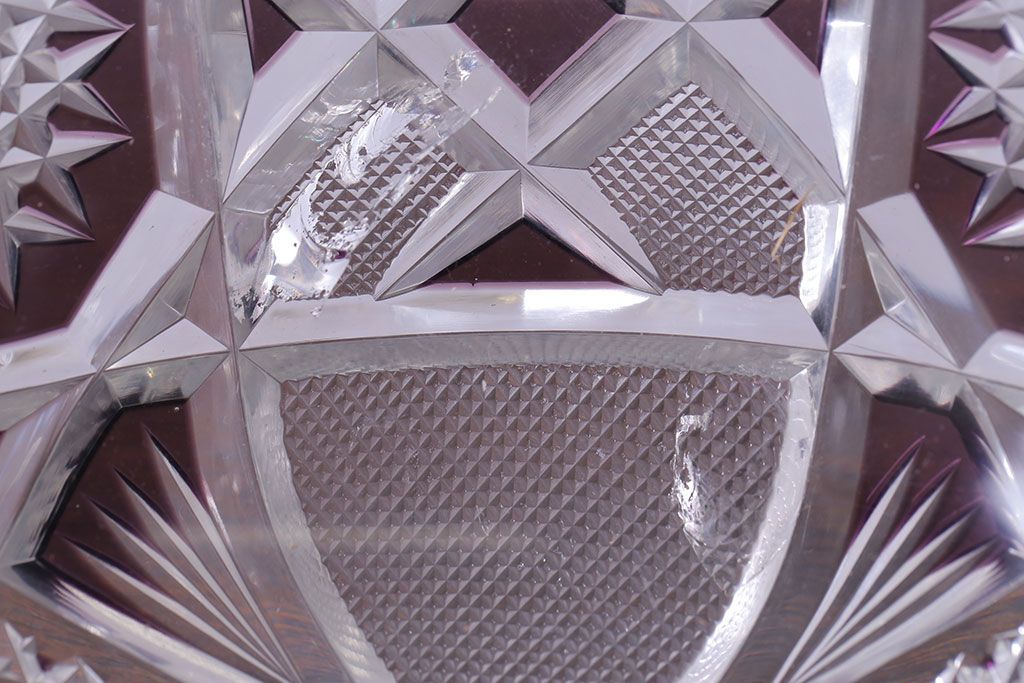 アンティーク雑貨　明治大正期　薄紫色　切子ガラスのボウル(和食器)