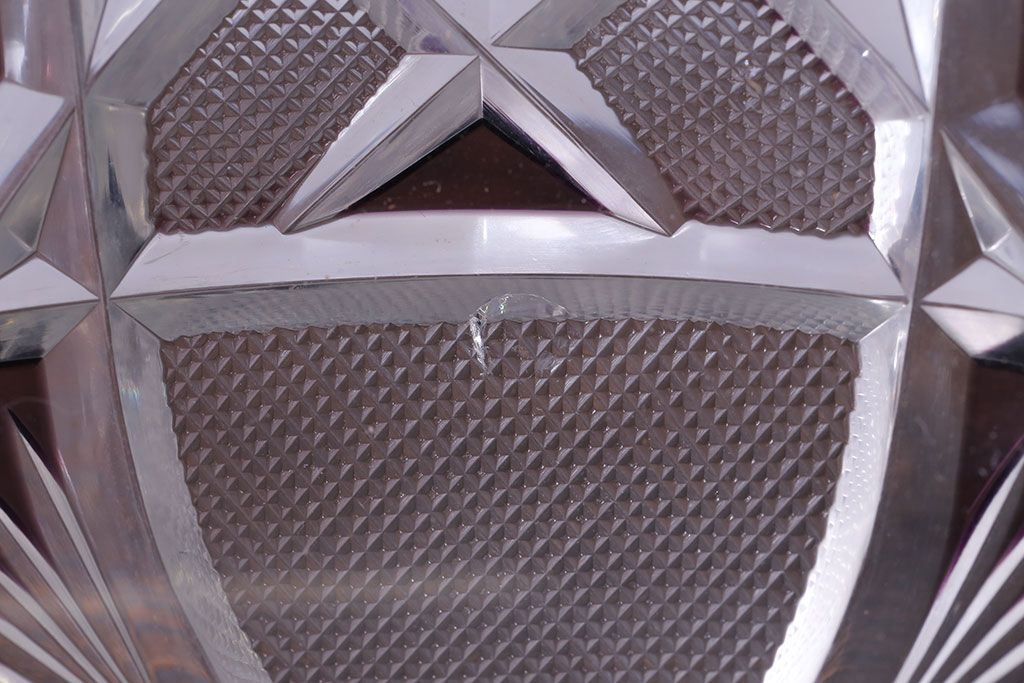 アンティーク雑貨　明治大正期　薄紫色　切子ガラスのボウル(和食器)