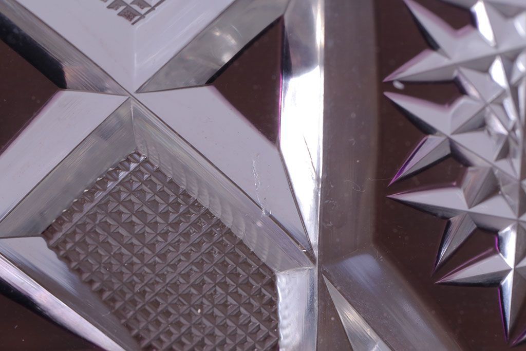 アンティーク雑貨　明治大正期　薄紫色　切子ガラスのボウル(和食器)