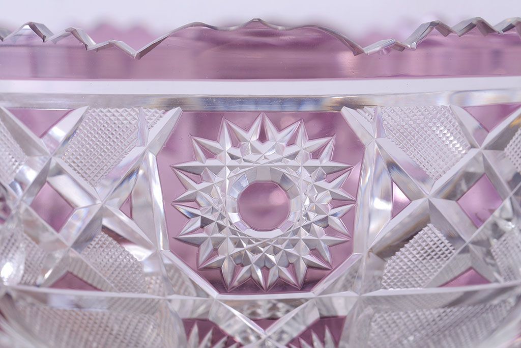 アンティーク雑貨　明治大正期　薄紫色　切子ガラスのボウル(和食器)