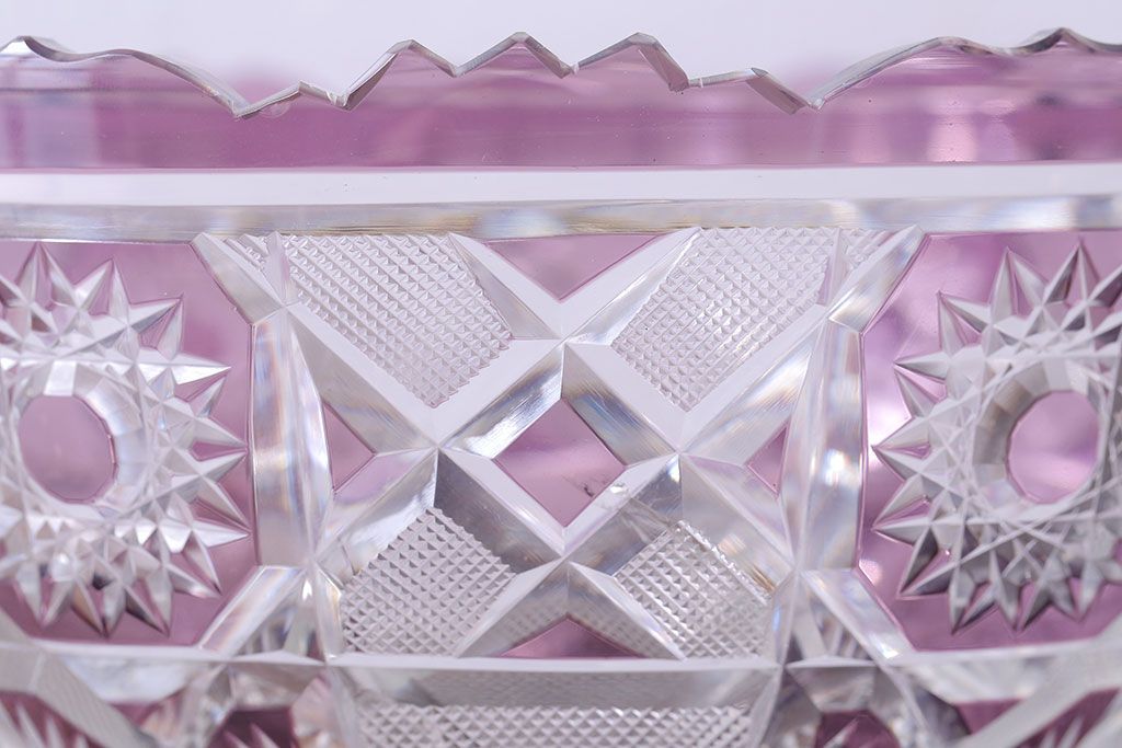 アンティーク雑貨　明治大正期　薄紫色　切子ガラスのボウル(和食器)