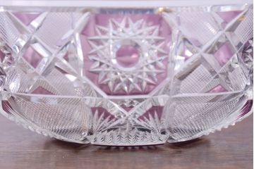 アンティーク雑貨　明治大正期　薄紫色　切子ガラスのボウル(和食器)
