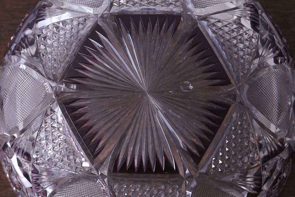 アンティーク雑貨　明治大正期　薄紫色　切子ガラスのボウル(和食器)