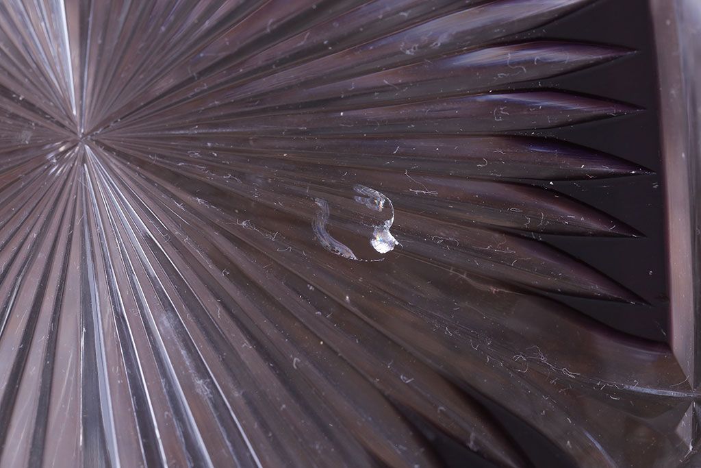 アンティーク雑貨　明治大正期　薄紫色　切子ガラスのボウル(和食器)