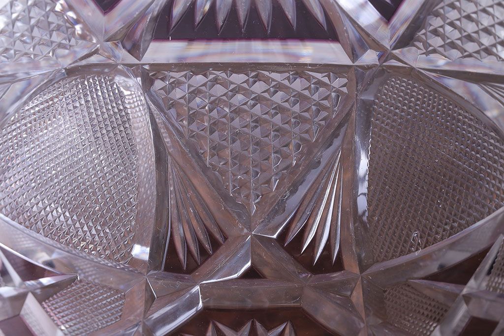 アンティーク雑貨　明治大正期　薄紫色　切子ガラスのボウル(和食器)