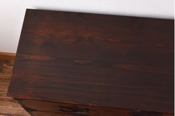 アンティーク家具　和製アンティーク　リメイク　前面ケヤキ材の脚付き二本松箪笥ローボード(和タンス、衣装箪笥)