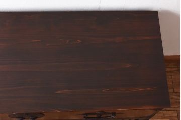 アンティーク家具　和製アンティーク　リメイク　前面ケヤキ材の脚付き二本松箪笥ローボード(和タンス、衣装箪笥)