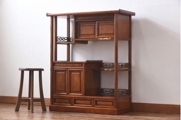 中古　ケヤキ材製　和の雰囲気を高める飾り棚(茶棚)(一部合板使用)