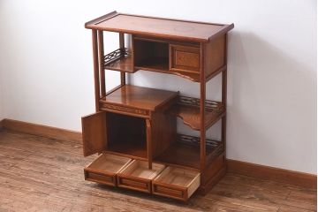 中古　ケヤキ材製　和の雰囲気を高める飾り棚(茶棚)(一部合板使用)