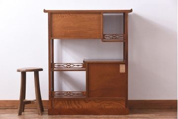 中古　ケヤキ材製　和の雰囲気を高める飾り棚(茶棚)(一部合板使用)