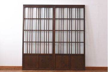 昭和レトロ　和モダンな演出にぴったりのガラス格子戸(建具、引き戸)2枚セット