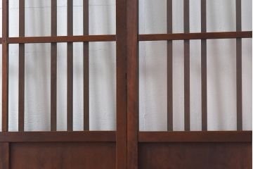 昭和レトロ　和モダンな演出にぴったりのガラス格子戸(建具、引き戸)2枚セット