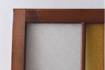大正ロマン　当時物色ガラス　モダンな十字のデザインが魅力のガラス戸(ガラス引き戸、引き戸、建具)