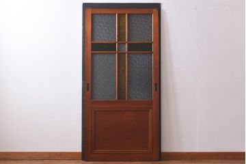 大正ロマン　当時物色ガラス　モダンな十字のデザインが魅力のガラス戸(ガラス引き戸、引き戸、建具)