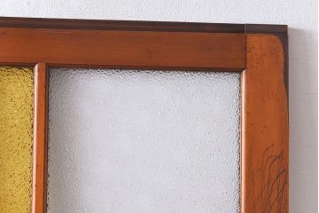 大正ロマン　当時物色ガラス　モダンな十字のデザインが魅力のガラス戸(ガラス引き戸、引き戸、建具)
