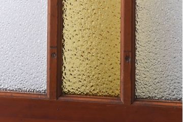 大正ロマン　当時物色ガラス　モダンな十字のデザインが魅力のガラス戸(ガラス引き戸、引き戸、建具)