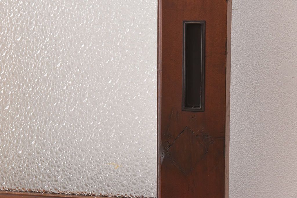 大正ロマン　当時物色ガラス　モダンな十字のデザインが魅力のガラス戸(ガラス引き戸、引き戸、建具)