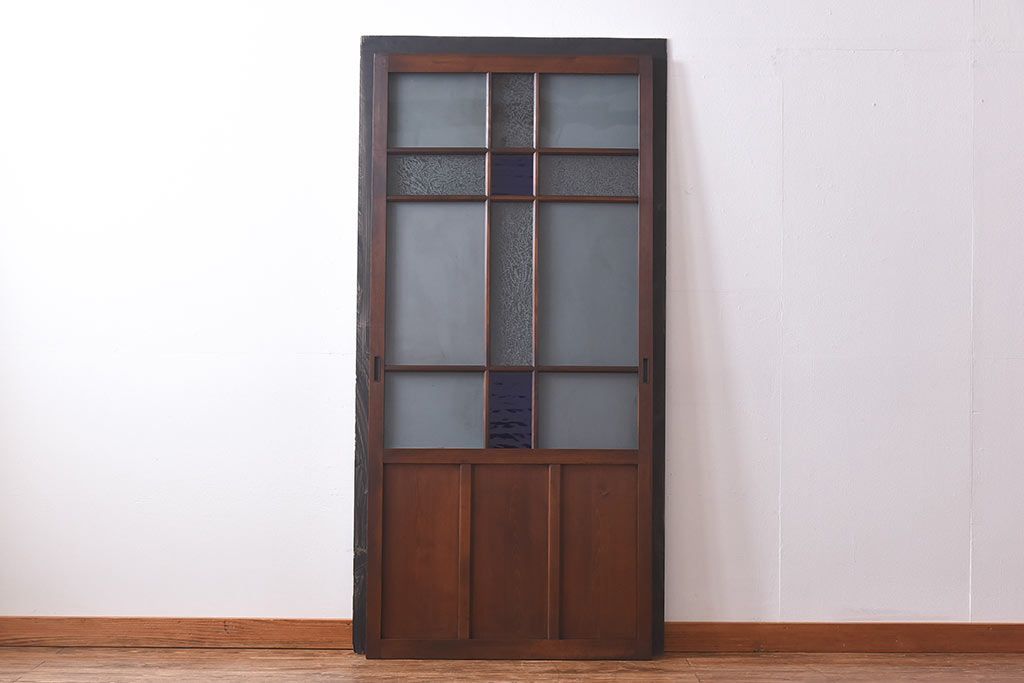 大正ロマン　シックな色合いが上品な印象のガラス戸(ガラス引き戸、引き戸、建具)