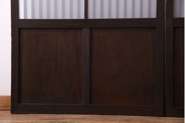 和製アンティーク　特注品　和モダンな雰囲気漂う総栗材の格子戸(ガラス戸、引き戸)2枚セット