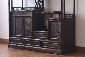 アンティーク家具　黒檀無垢材使用!　高級感と気品漂う飾り棚(茶棚、戸棚)