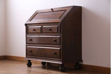 中古美品　松本民芸家具　H型ボールフットライティングビューロー(ワークデスク、在宅ワーク、在宅用)(1)