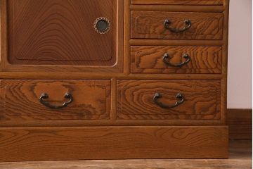 中古美品　結霜ガラスが上品な趣きの茶箪笥(茶棚、食器棚、収納棚)