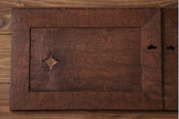 アンティーク家具　和製アンティーク　超希少!前面ケヤキ玉杢無垢材　関西帳場箪笥(時代箪笥、帳戸棚)