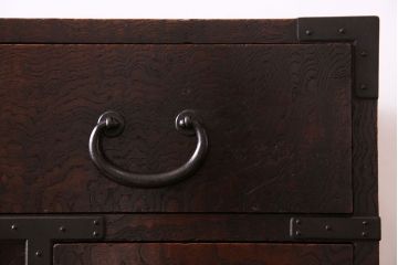 アンティーク家具　和製アンティーク　超希少!前面ケヤキ玉杢無垢材　関西帳場箪笥(時代箪笥、帳戸棚)