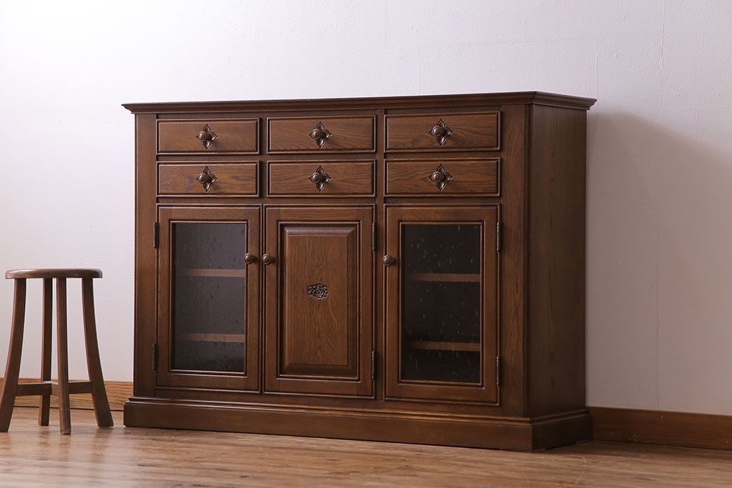 希少 葉山ガーデン 勇峰工芸 花柄サイドボード キャビネット フラワー ナラ材 希少 葉山ガーデン 勇峰工芸 花柄サイドボード キャビネット