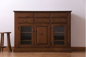 中古　旭川家具　勇峰工芸　フローラシリーズ　ナラ材サイドボード(戸棚、リビングボード)