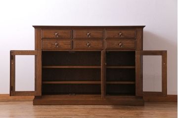 中古　旭川家具　勇峰工芸　フローラシリーズ　ナラ材サイドボード(戸棚、リビングボード)