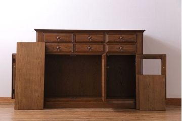 中古　旭川家具　勇峰工芸　フローラシリーズ　ナラ材サイドボード(戸棚、リビングボード)